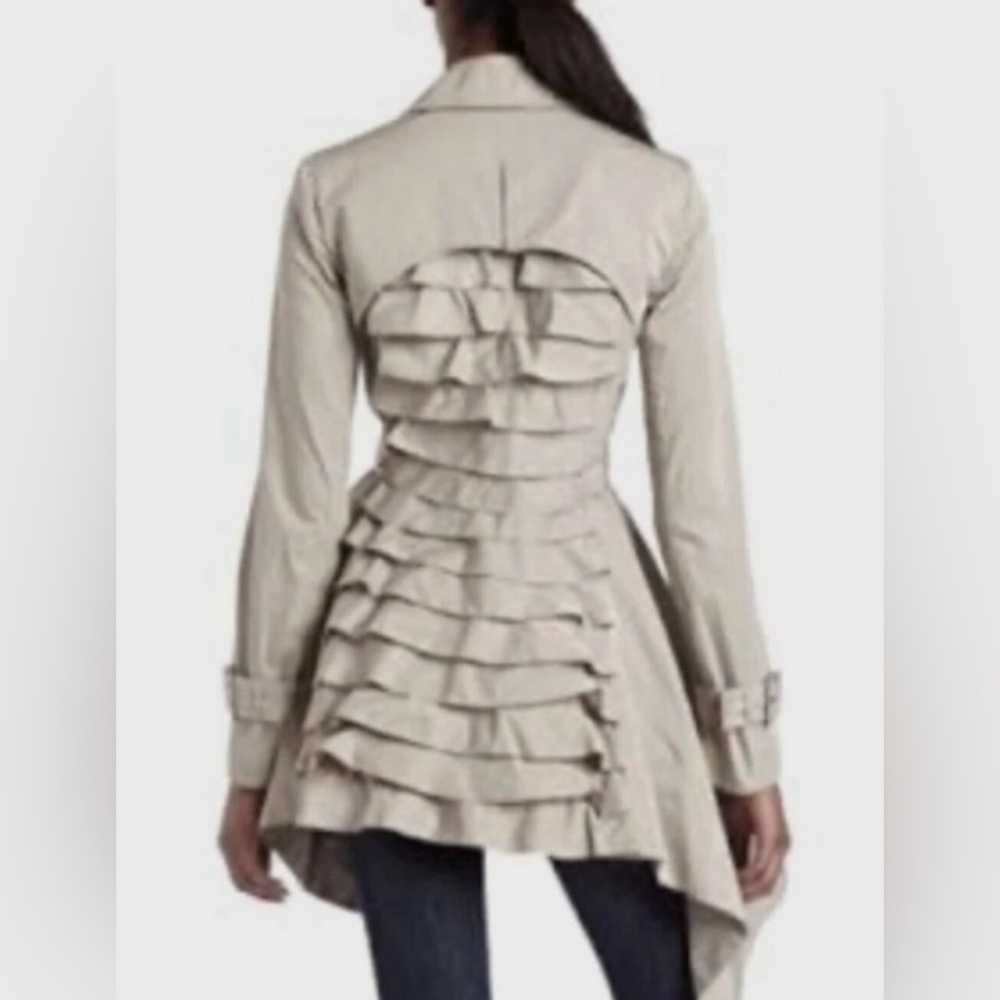 $400 BCBGMaxAzria Ruffle-Back Asymmetrical Ophelia Trench Jacket Coat - S